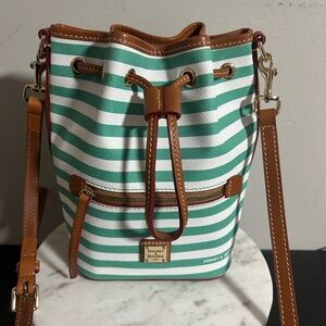 Dooney & Bourke Green and White Striped Crossbody Bag